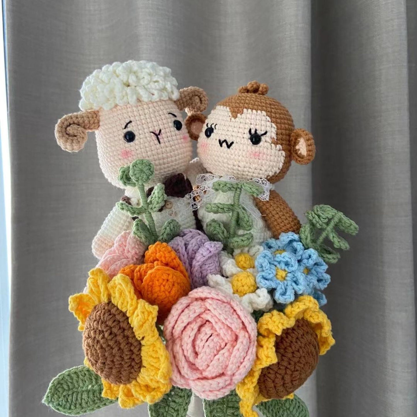 Custom Crochet Wedding Bouquet with Handmade Wedding Dolls