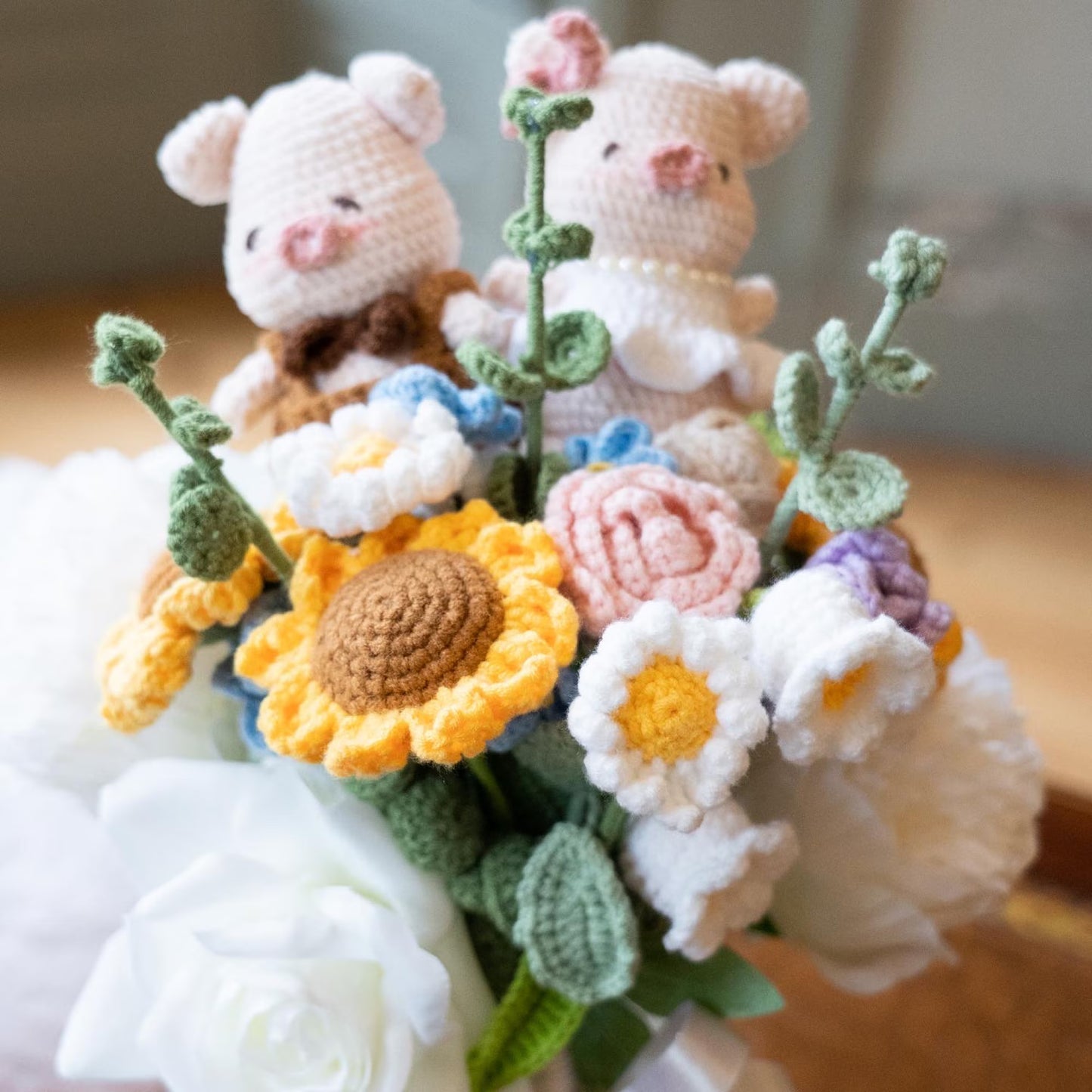 Custom Crochet Wedding Bouquet with Handmade Wedding Dolls