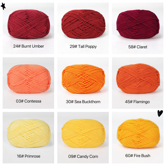 Yellow Orange Red Premium DK Yarn -80% Cotton  - 50g weight - Ideal for Crochet (2mm-3mm Hook)