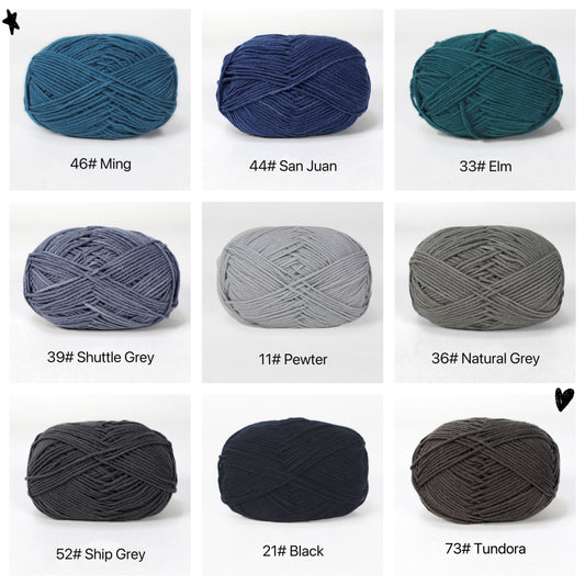 Shade of Black Grey Dark Blue Premium DK Yarn  - 80% Cotton  - 50g weight - Ideal for Crochet (2mm-3mm Hook)