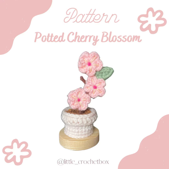 Crochet Pattern - Potted Cherry Blossom - crochet Plant - English - Youtube Video - PDF Pattern - DIY Pattern